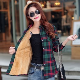 2018 Brand New Winter Warm Women Velvet Thicker Jacket Plaid Shirt Style Coat Female College Style Casual Jacket Outerwear 