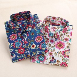2018 Floral Women Blouses Long Sleeve Shirt Cotton Women Shirts Cherry Casual  Ladies Tops Animal Print Blouse Plus Size 5XL