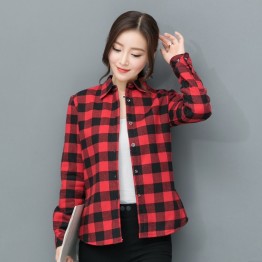2018 New Brand Women Blouses Long Sleeve Shirts Cotton Red and Black Flannel Plaid Shirt Casual Female Plus Size Blouse Tops