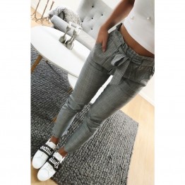 2018 New fashion Vintage gray grid casual pants women pants trousers female spring streetwear capris summer pants