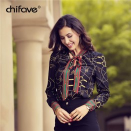 2018 Women Blouse Chiffion Office Shirt Long Sleeve Printed Blouses Casual Spring Autumn Work Wear Shirts Top Plus Size chifave
